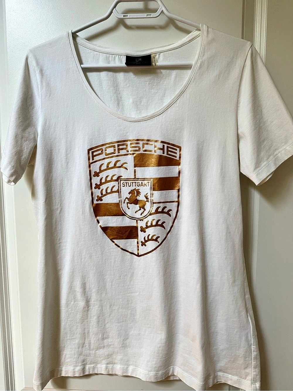 Porsche Crest Graphic Tee in White & gold